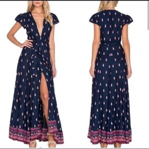 Tularosa XS Navy Blue ikat pink pattern short sleeve SID wrap dress NWT